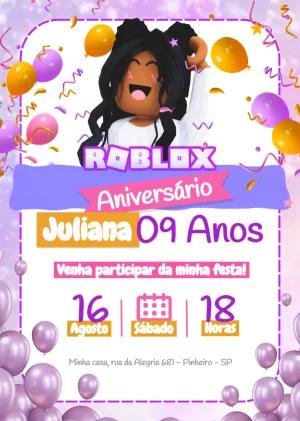 Convite Aniversário Roblox Menina para Editar Online