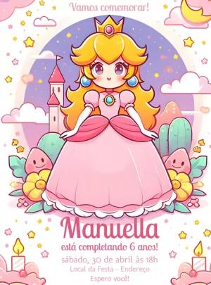 Convite de Aniversário Princesa Peach para Editar Online