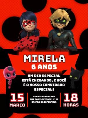 Convite de Aniversário Ladybug e Cat Noir para Editar Online