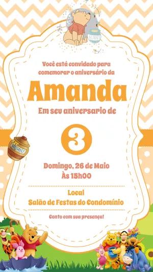Convite de Aniversário Ursinho Pooh e Turma para Editar