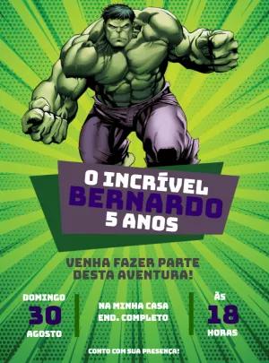 Convite de Aniversário O Incrível Hulk para Editar Online