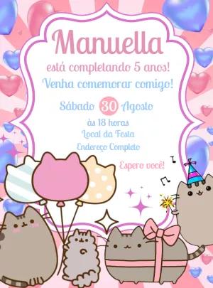 Convite Aniversário Gatinho Fofo para Editar e Imprimir