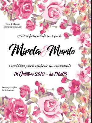 Convite de Casamento Floral com Rosas para Editar Online