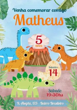 Convite de Aniversário Dinossauros Fofos para Editar Online