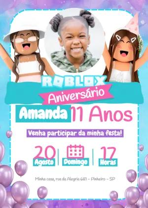 Convite Aniversário Roblox Menina com Foto para Editar Online