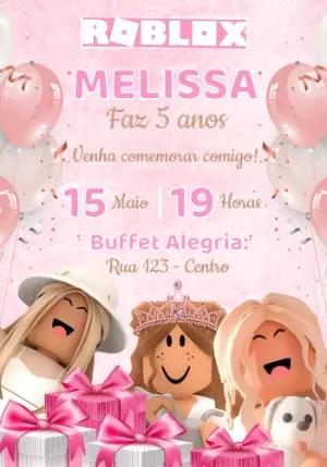 Convite Aniversário Roblox Menina Rosa Editável