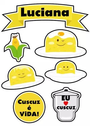 Topo de Bolo Aniversário Cuscuz para Editar e Imprimir