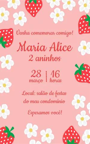 Convite de Aniversário Moranguinho para Editar Online