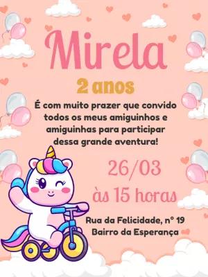 Convite de Aniversário Unicórnio Fofo para Editar Online