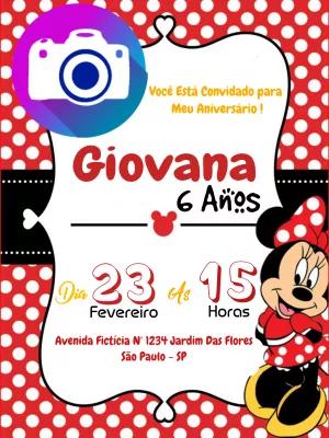 Convite Aniversário Minnie com Foto para Editar Online