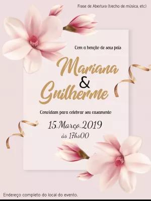 Convite de Casamento Floral com Magnólias para Editar Online