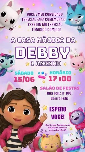 Convite Aniversário A Casa Mágica da Gabby para Editar Online
