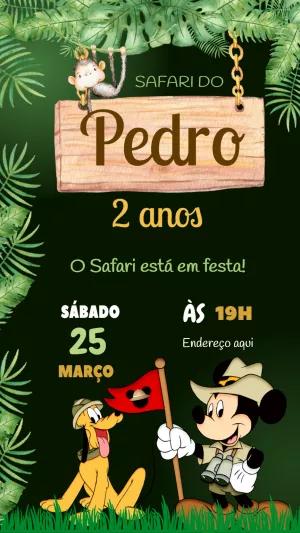 Convite Aniversário Safari do Mickey para Editar Online