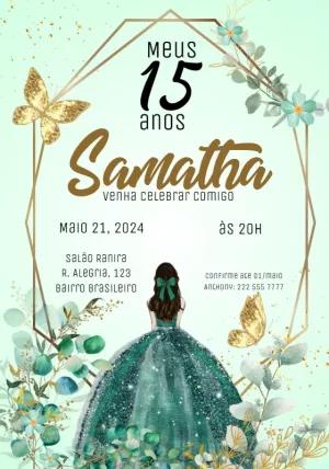 Convite de 15 anos Princesa com Borboletas Douradas para Editar