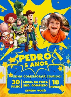 Convite Aniversário Toy Story com Foto para Editar Online
