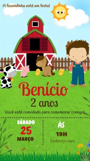 Convite Aniversário Fazendinha Menino para Editar Online