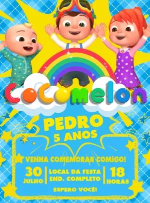 Convite Aniversário Cocomelon com Personagens para Editar Online