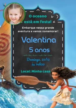 Convite Aniversário Moana com Foto para Editar Online