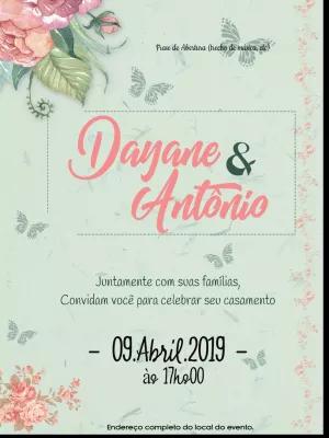 Convite de Casamento Floral com Borboletas para Editar Online