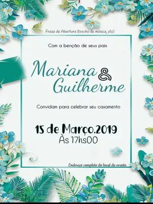 Convite de Casamento Floral Verde Água para Editar Online