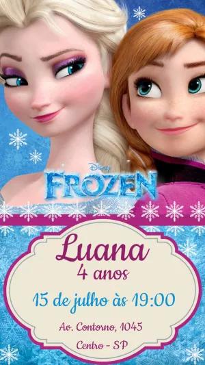 Convite de Aniversário Frozen com Elsa e Anna para Editar