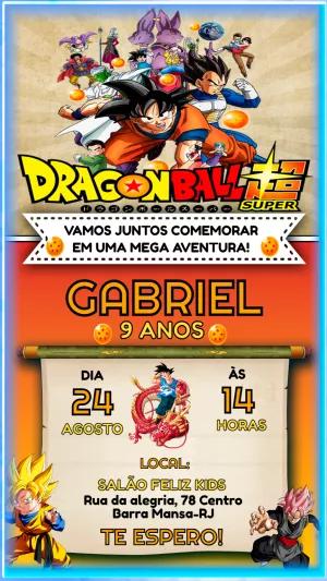 Convite Aniversário Dragon Ball Super com Personagens para Editar
