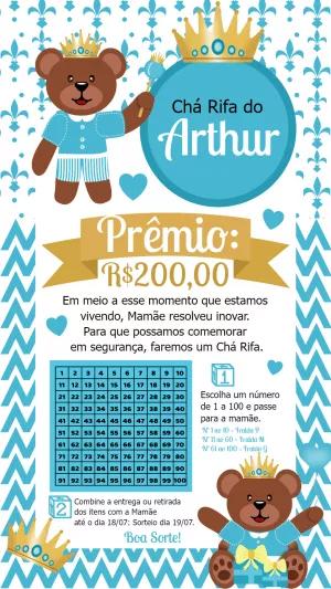 Convite Chá Rifa Ursinho Príncipe para Editar Online