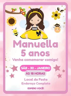 Convite Aniversário Abelhinha Menina para Editar Online
