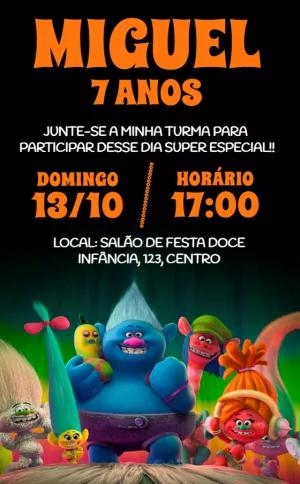 Convite de Aniversário Trolls com Personagens para Editar Online