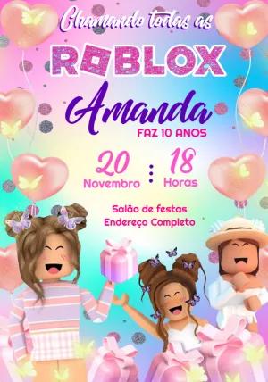 Convite Aniversário Roblox Menina para Editar Online