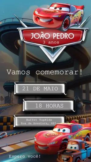 Convite de Aniversário Carros Disney para Editar Online