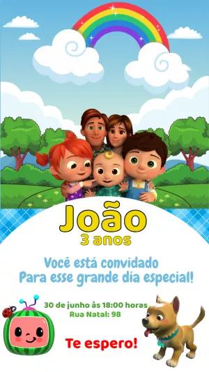 Convite de Aniversário Cocomelon com a Turma para Editar Online