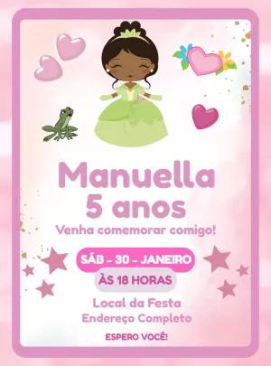 Convite Aniversário Princesa e o Sapo para Editar Online