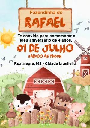 Convite Aniversário Fazendinha com Animais Fofos para Editar