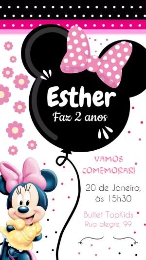 Convite Aniversário Minnie Mouse Rosa para Editar Online