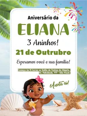 Convite de Aniversário Moana Baby para Editar Online