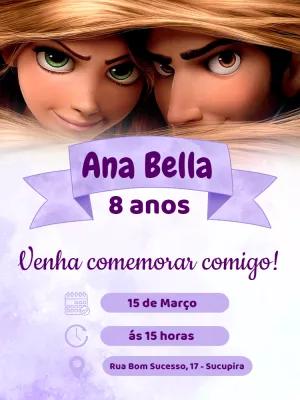 Convite Aniversário Enrolados com Rapunzel para Editar Online