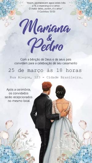 Convite de Casamento Aquarela Casal para Editar Online