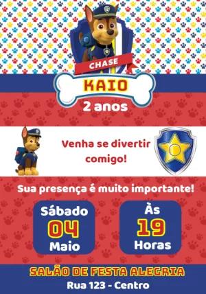 Convite Aniversário Patrulha Canina Chase Editável Online