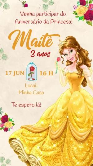 Convite de Aniversário A Bela e a Fera para Editar Online