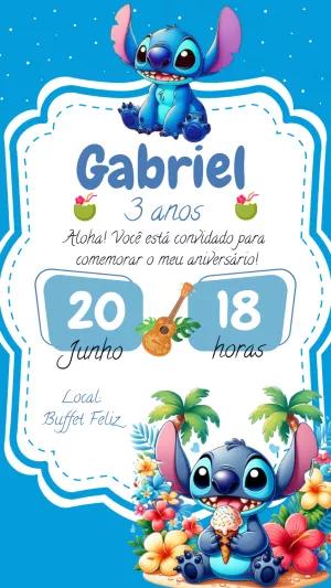 Convite de Aniversário Stitch para Editar e Personalizar