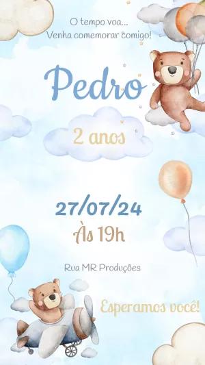 Convite Aniversário Urso Aviador para Editar Online