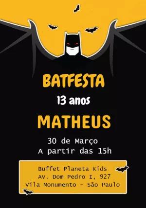 Convite de Aniversário Batman para Editar e Imprimir Online