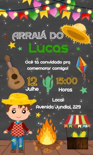 Convite Arraiá Infantil com Menino Caipira para Editar Online
