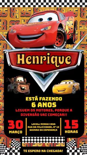 Convite Aniversário Carros com Relâmpago McQueen para Editar