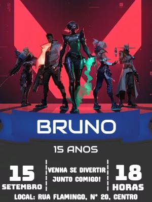 Convite de Aniversário Valorant com Personagens para Editar Online