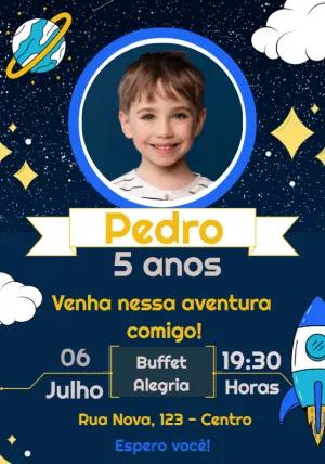 Convite Aniversário Astronauta com Foto para Editar Online