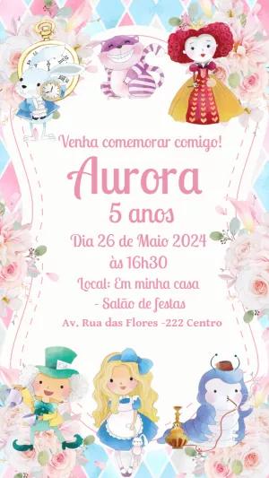 Convite Aniversário Alice no País das Maravilhas para Editar