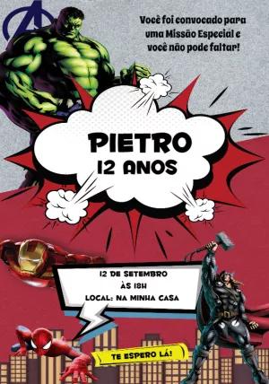 Convite de Aniversário Vingadores com Heróis para Editar Online