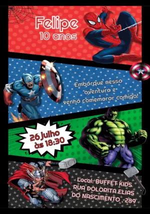 Convite Aniversário Vingadores com Heróis para Editar Online